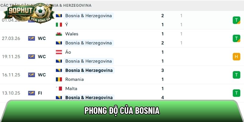 Phong độ của Bosnia